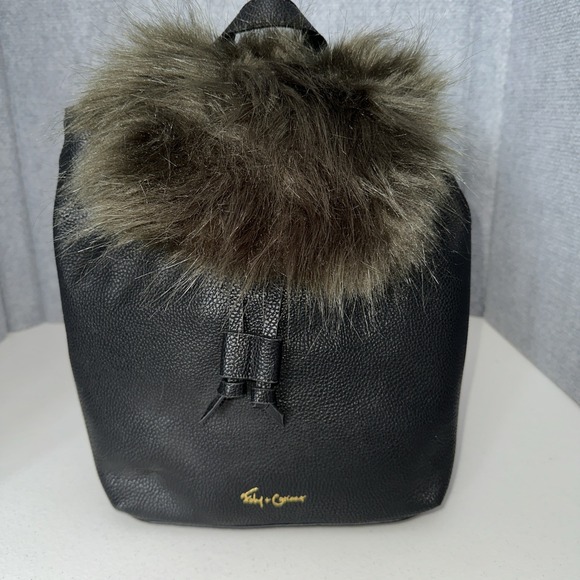 Foley & Corinna Black Leather Backpack Faux Fur With Dust Bag